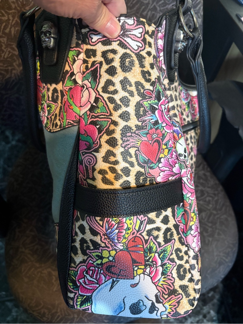Ed Hardy NWOT “LOVE” Large Shoulder Bag Multicolor/Metal Skulls & Flowers. 17x12 - Picture 9 of 16